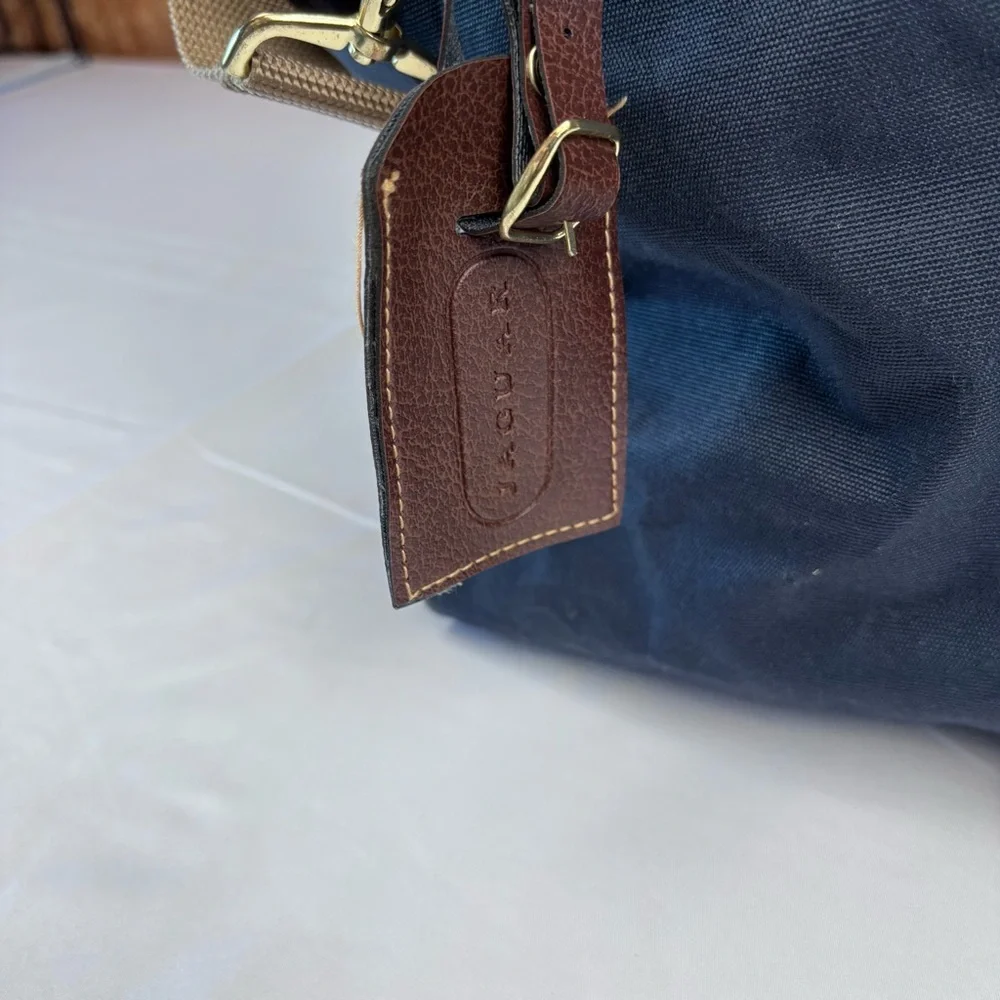 Jaguar Blue and Tan Carry On with Adjustable Strap and Structured Shape. Nice!